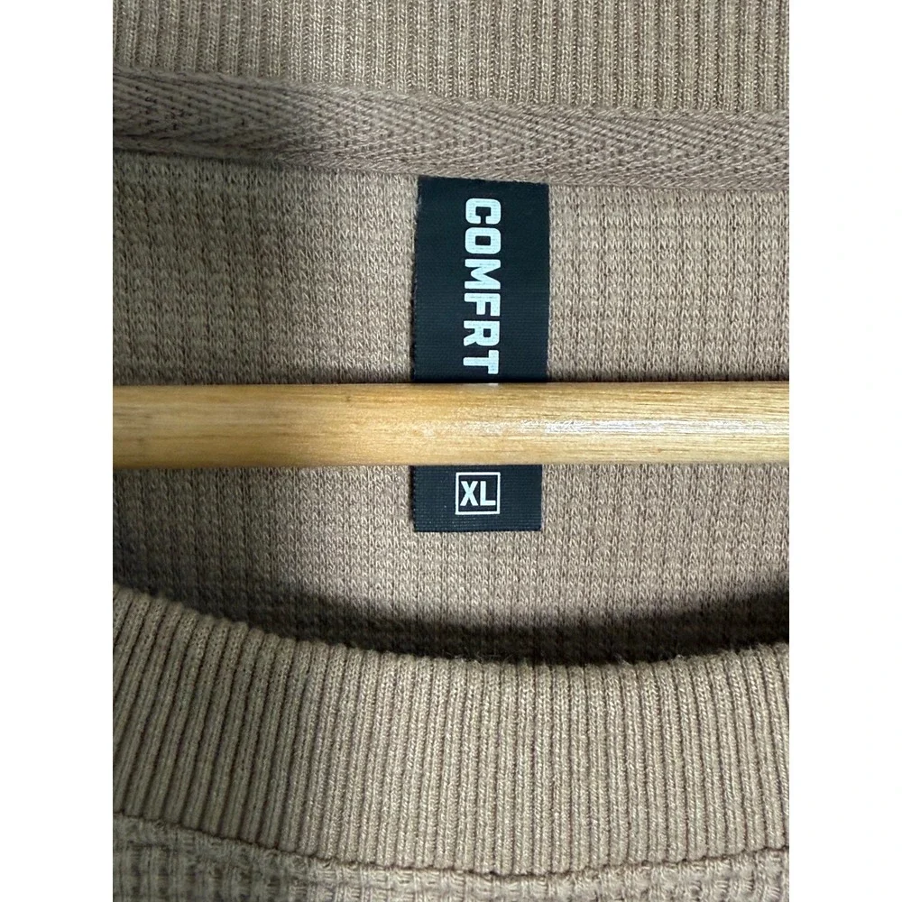 COMFRT Waffle Knit Sweatshirt XL Tan Brown Crewneck Oversized Thermal Pullover